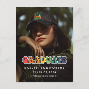 Carte Postale Retro 60s hippie fun graduation photo faire-part