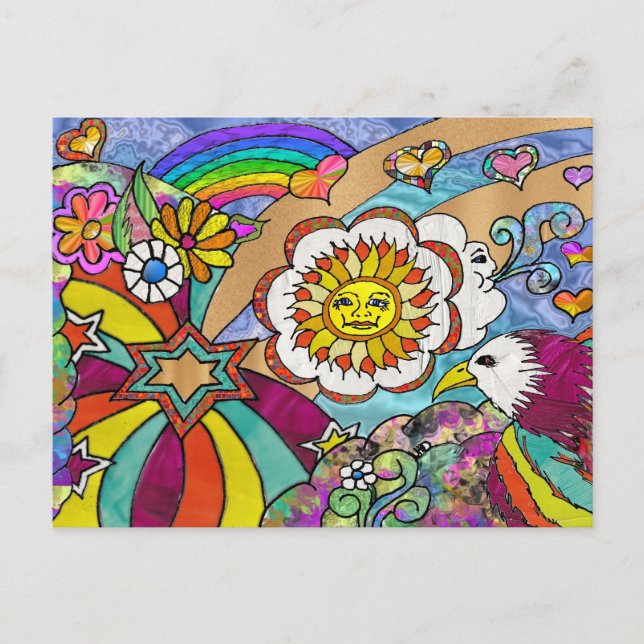 Carte Postale Retro 60s Psychedelic Sunshine Aigle Cadeaux (Devant)