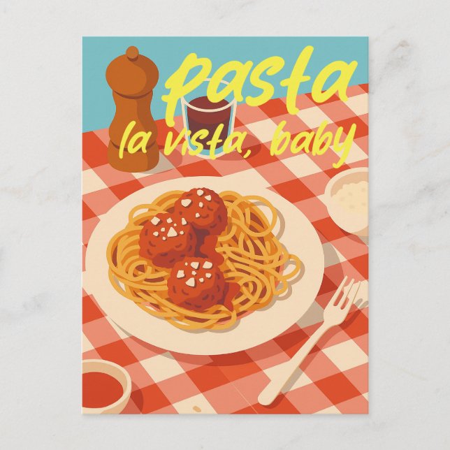 Carte Postale Retro ambiance de restaurant italien Pâtes Pun (Devant)