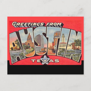 Carte postale rétro Austin Texas ligne noire