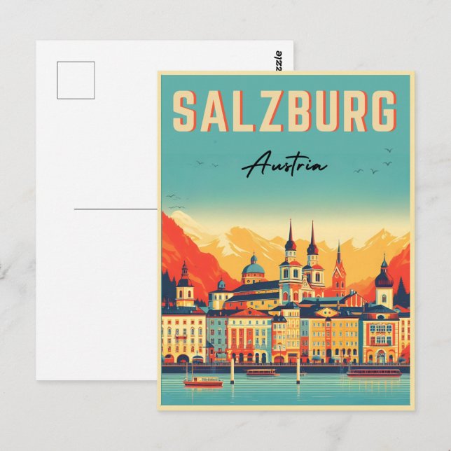 Carte Postale Retro Autriche capitale salzbourg skyline (Devant / Derrière)
