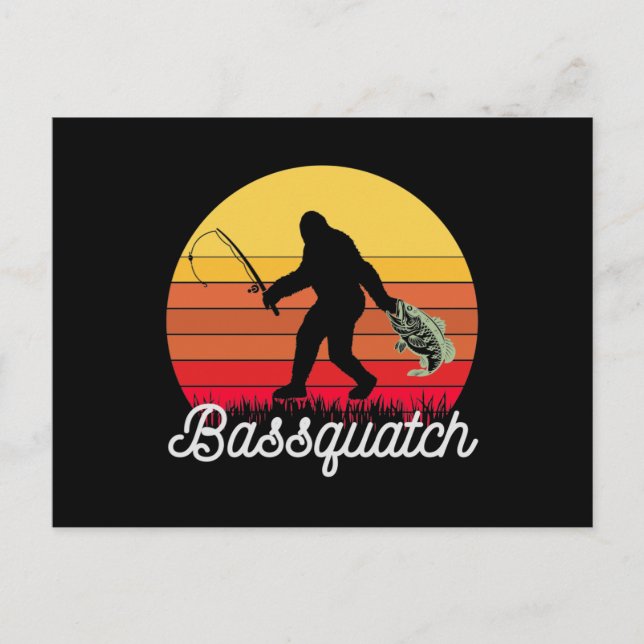 Carte Postale Retro Bassquatch Bigfoot Pêche (Devant)