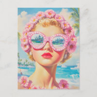 Retro Beach Girl avec lunettes de soleil florales