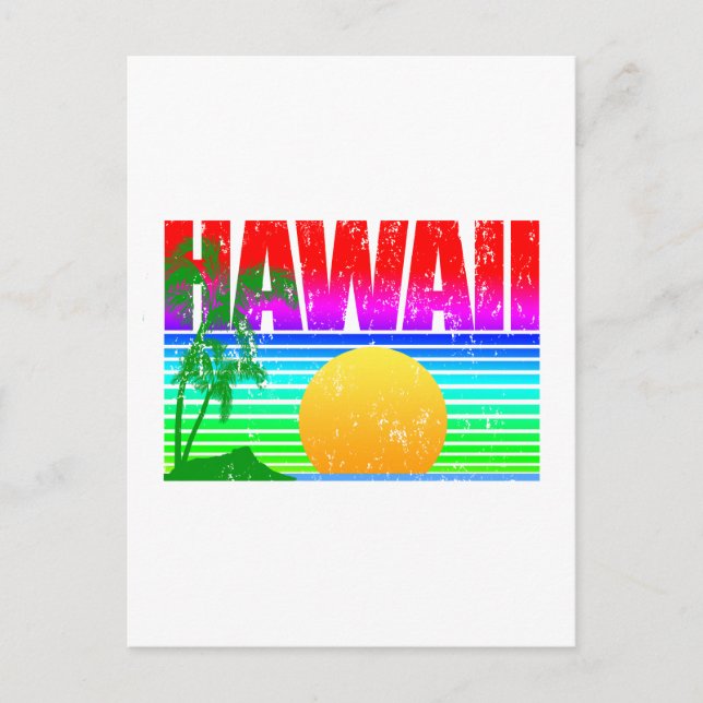 Carte Postale Retro Beach Hawaii coucher de soleil (Devant)