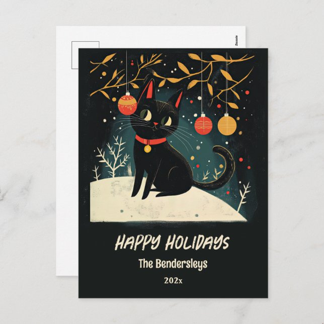 Carte postale Retro Black Cat Fun Holiday (Devant / Derrière)