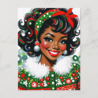 Carte Postale Retro Black Girl Christmas Cheer