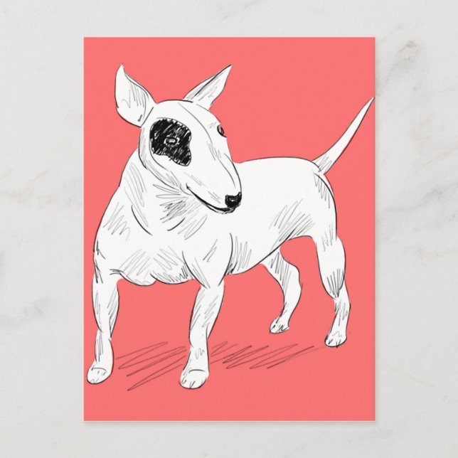 Carte Postale Retro Bull Terrier Doodle sur Peach Arrière - plan (Devant)