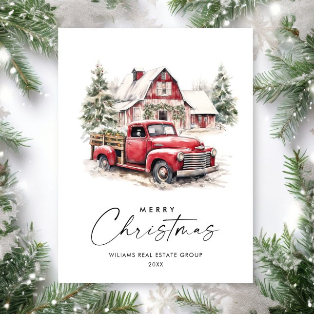 Carte Postale Rétro Camion de la ferme rouge Noël Salutation Ent (Créateur téléchargé)