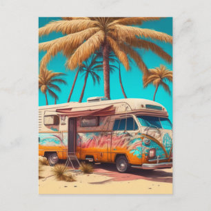 Carte Postale Rétro camping-car et palmiers