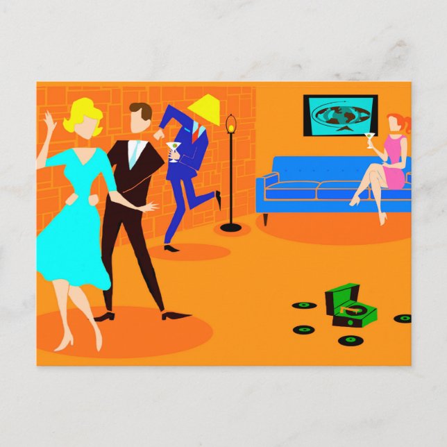 Carte postale Retro Cartoon Cocktail Party (Devant)