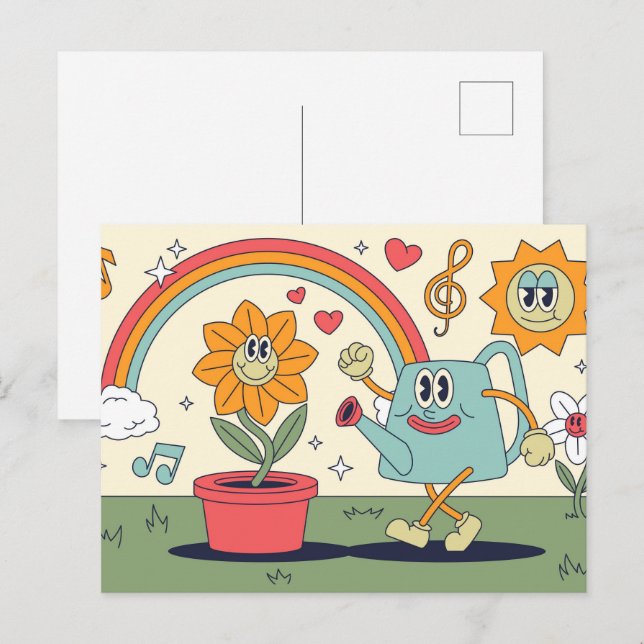 Carte Postale Retro Cartoon Jardinage (Devant / Derrière)