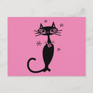 CARTE POSTALE RETRO CAT ROSE