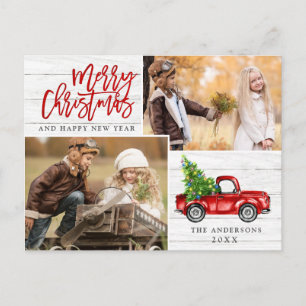 Carte Postale Retro Christmas Red Truck Rustic 2 PHOTO Salutatio