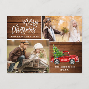 Carte Postale Retro Christmas Red Truck Rustic 2 PHOTO Salutatio