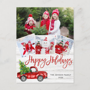 Carte Postale Retro Christmas Red Truck Rustic 4 PHOTO Salutatio