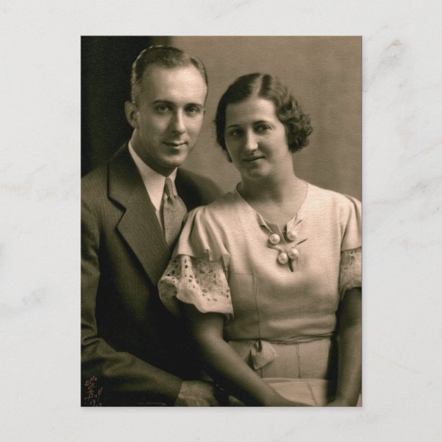 Carte Postale Retro Couple Mariage Portrait 1933 (Devant)