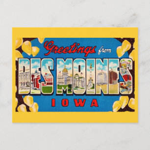  Carte postale rétro de Des Moines Iowa