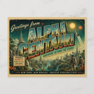 Carte postale rétro de science-fiction d'Alpha Cen