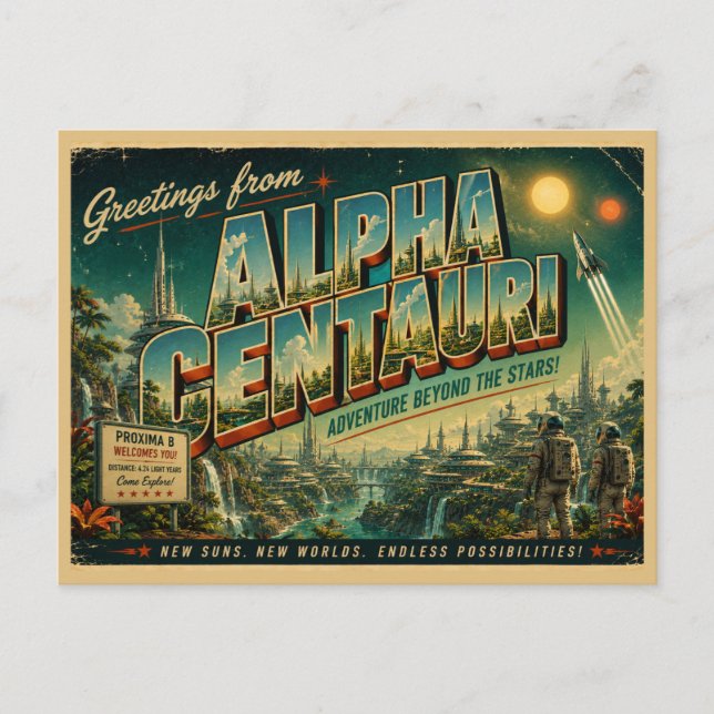 Carte postale rétro de science-fiction d'Alpha Cen (Devant)
