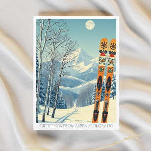 Carte postale rétro de vacances de ski à Aspen Col