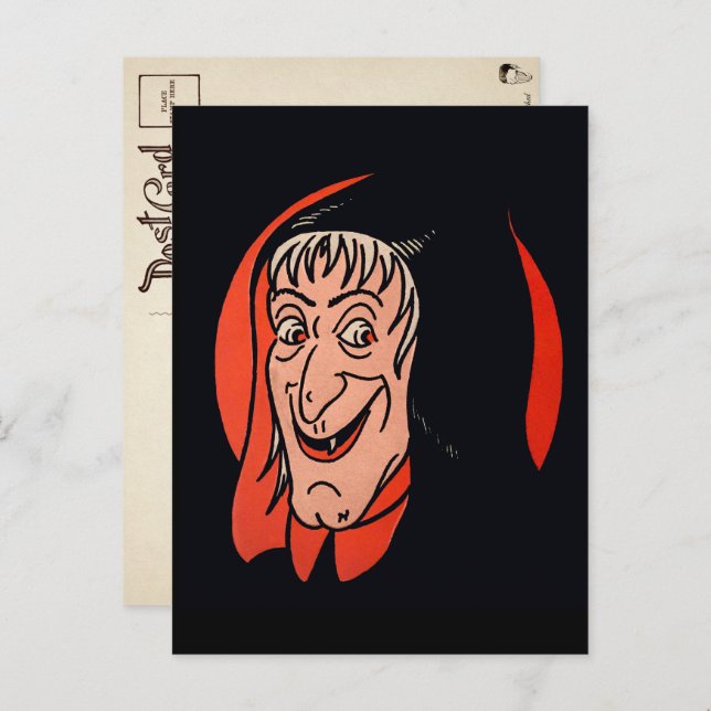 Carte postale rétro de visage de sorcière Hallowee (Devant / Derrière)