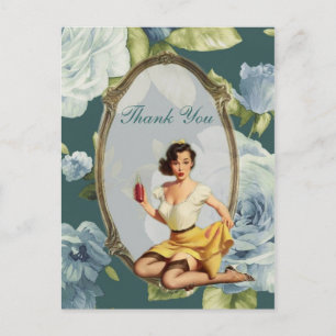 Carte Postale rétro fille Fête des mariées Tea Party merci