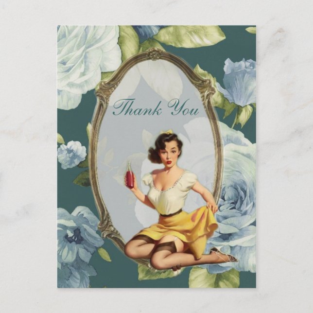 Carte Postale rétro fille Fête des mariées Tea Party merci (Devant)