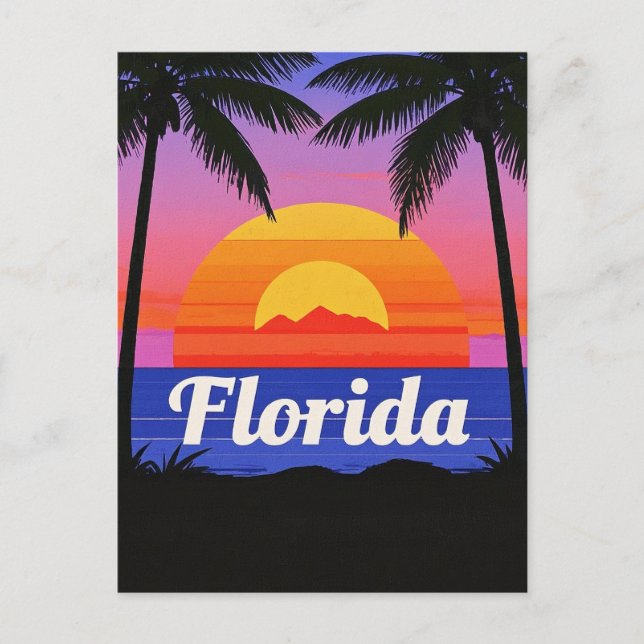 Carte Postale Retro Florida Sunset Vibes : Un paradis tropical (Devant)