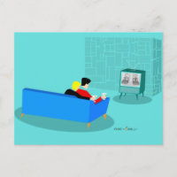 Carte postale Retro Gay Couple Regarder TV