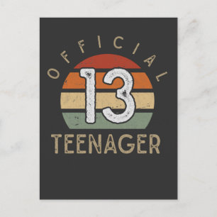Carte Postale Retro Girl Boy 13e anniversaire Adolescent officie