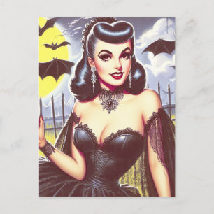 Carte Postale Retro Goth Vampire Pin-up