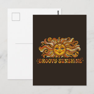 Carte Postale Rétro Groovy Soleil Souriant des Années 70