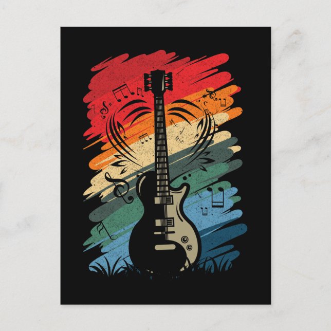 Carte Postale Retro Guitare Notes musicales Musicien Guitariste (Devant)