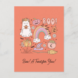 Carte Postale Retro Halloween Ghost Citrouille Spider Web Witder