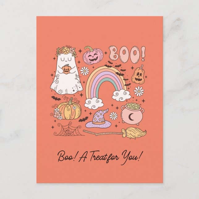 Carte Postale Retro Halloween Ghost Citrouille Spider Web Witder (Devant)