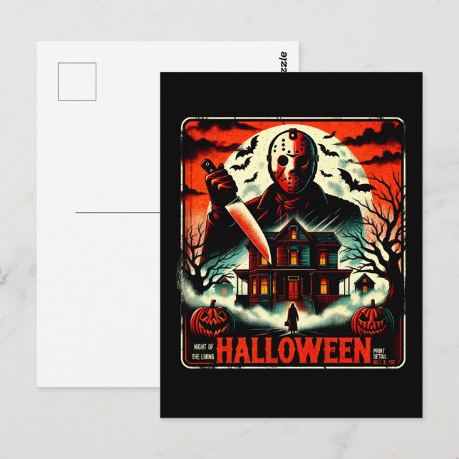 Carte Postale Rétro Halloween Horror Night 80s Slasher Vibes (Devant / Derrière)