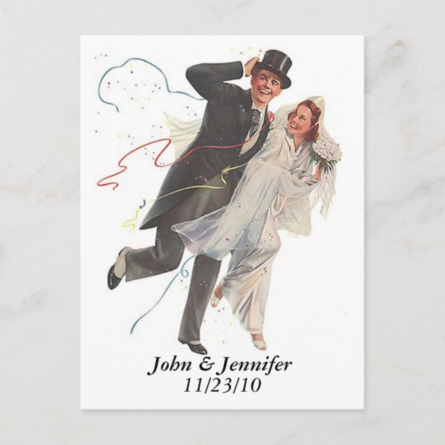 Carte Postale Retro Happy Mariage Elated Couple Cadfts (Devant)