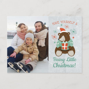 Carte Postale Retro Hipster Bear Beary Little Christmas Photo