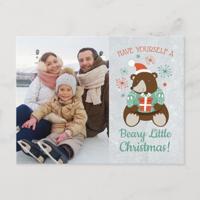 Carte Postale Retro Hipster Bear Beary Little Christmas Photo (Devant)