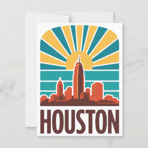 Carte Postale Retro Houston Skyline Sunset Graphisme