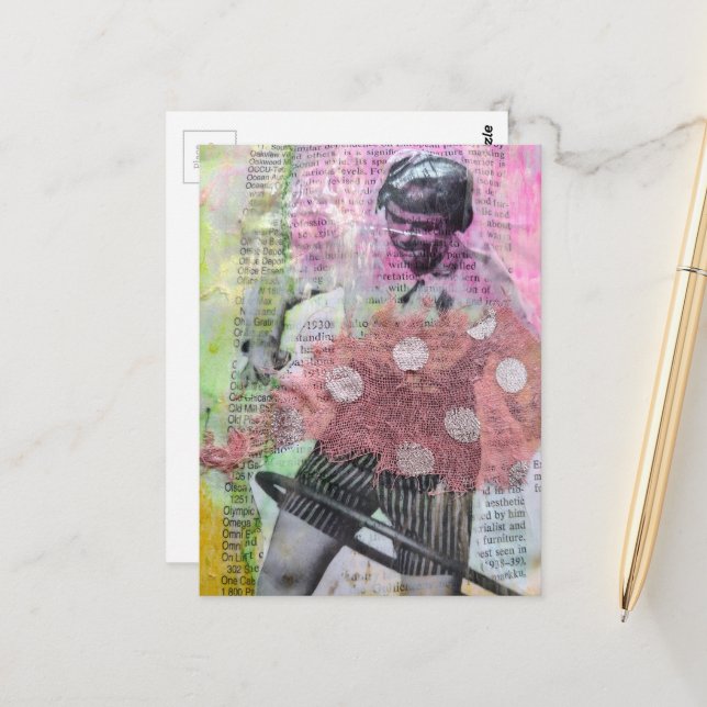 Carte Postale Retro Hula Dance Mixed Media Collage (Devant/Arrière en situation)