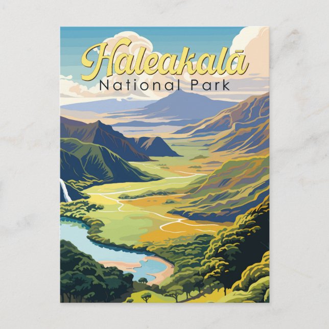 Carte Postale Retro Illustration du parc national de Haleakala (Devant)