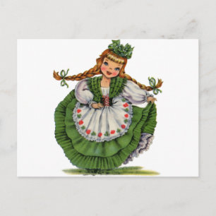 Carte Postale Retro Irish Doll dancer with plaits take a bow