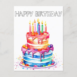 Carte Postale Retro Joyeux gâteau fête d'anniversaire