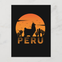 Retro Lama Pérou Cactus Coucher de soleil