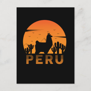 Carte Postale Retro Lama Pérou Cactus Coucher de soleil