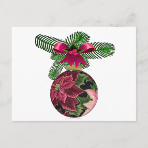 Carte Postale Retro les années 50 Poinsettia Ornement Bourgogne