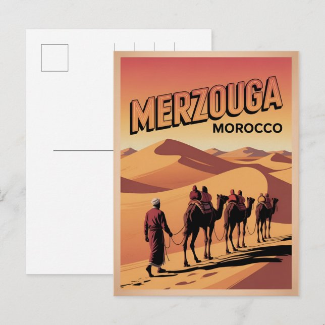 Carte Postale Retro Merzouga sahara camel ride morocco travel  (Devant / Derrière)