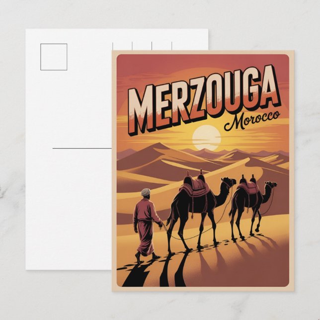 Carte Postale Retro Merzouga sahara camel ride morocco travel gi (Devant / Derrière)
