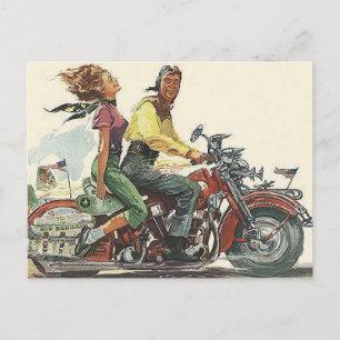 Carte Postale Retro Motorcycle Ride, Vélo de style Vintage
